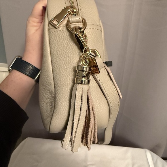 Pom Pom London City Plus Leather Crossbody Bag Purse Charm Stone Light Tan NWOT - Picture 6 of 16